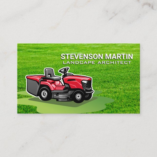 Red Sitting Lawnmower | Grass Business Card (Front)