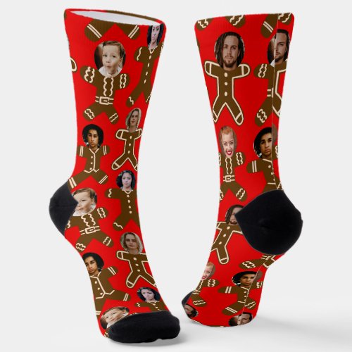 Red Six Face Gingerbread People Holiday Socks