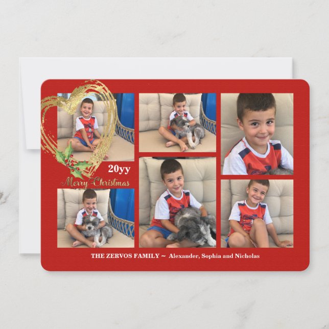 Red Six Photo Collage Holiday Card (Front)
