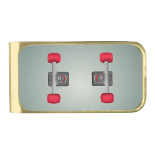 Red Skateboad Wheels Gold Finish Money Clip