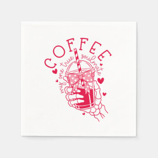 Red Skeleton Hand Coffee Soulmate Hearts Napkins