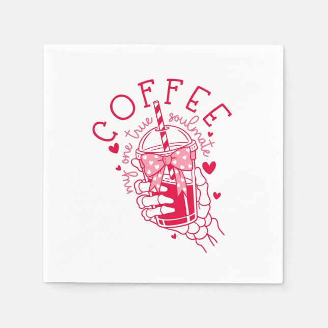 Red Skeleton Hand Coffee Soulmate Hearts Napkins (Front)