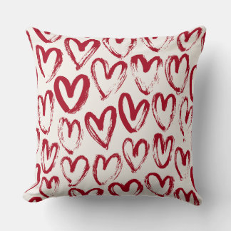 Red Sketch Hearts and Love Pattern Throw Pillow