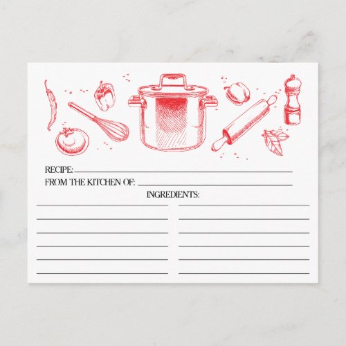 Red Sketched Kitchen Tools Recipe Cards