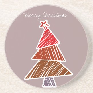 Red Sketchy Christmas Tree Coaster