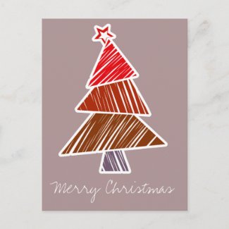 Red Sketchy Christmas Tree Postcard