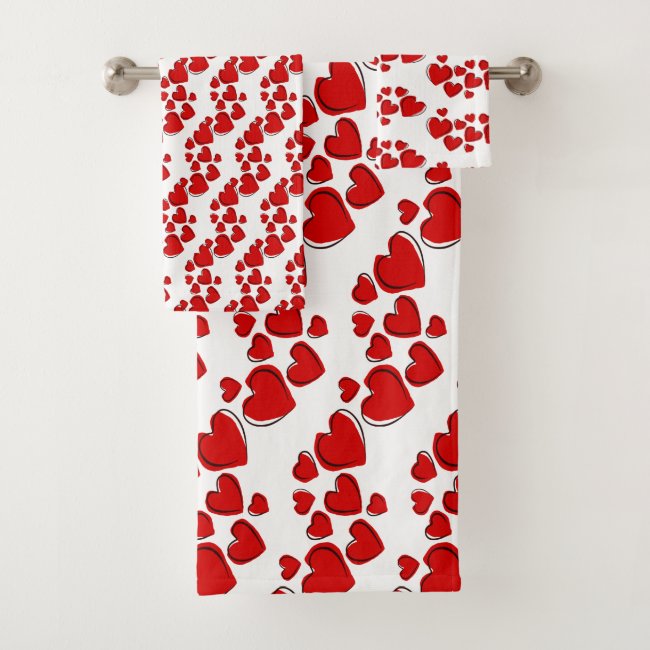 Red Sketchy Hearts Design Bath Towel Set