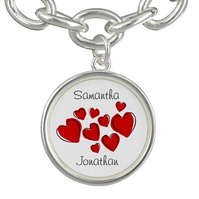 Red Sketchy Hearts Design Charm Bracelet