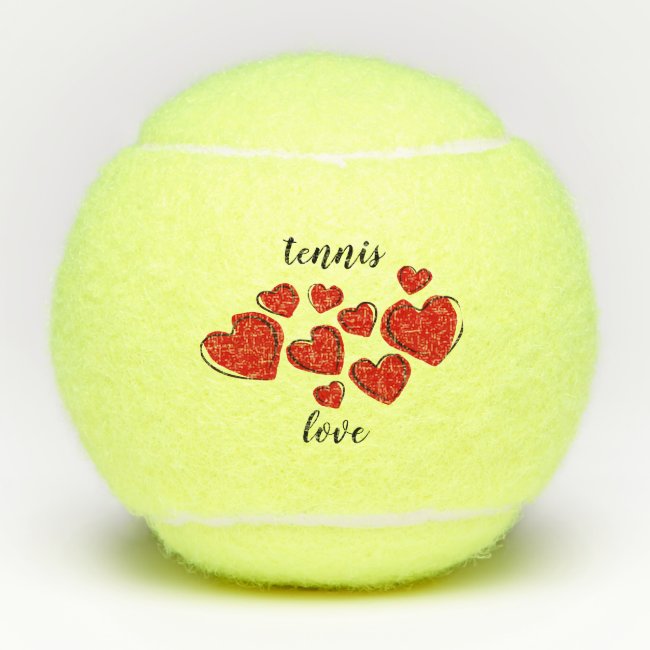 Red Sketchy Hearts Tennis Ball
