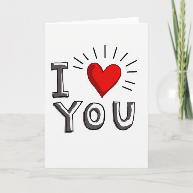 Red Sketchy I Love You Valentines Card (Front)