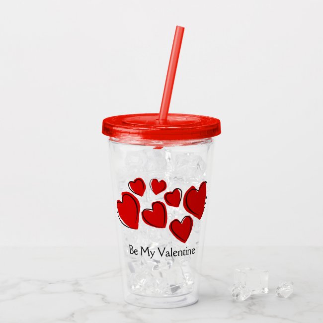 Red Sketchy Valentine Hearts Acrylic Tumbler