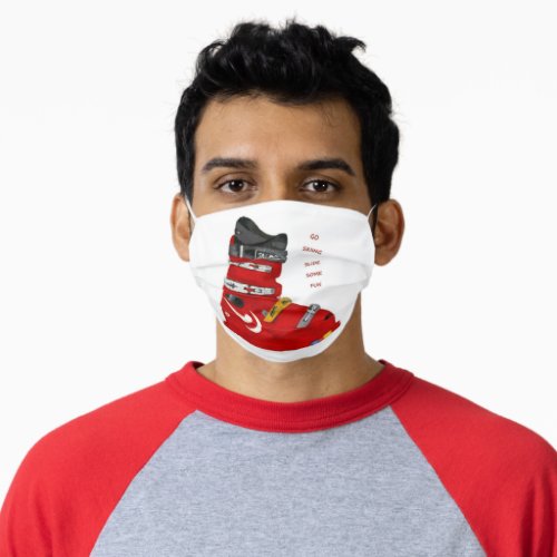 Red Ski Boot Go Skiing Slide Some Fun Adult Cloth Face Mask
