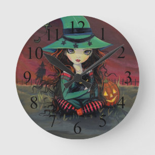 Red Skies of October Witch Halloween Clock