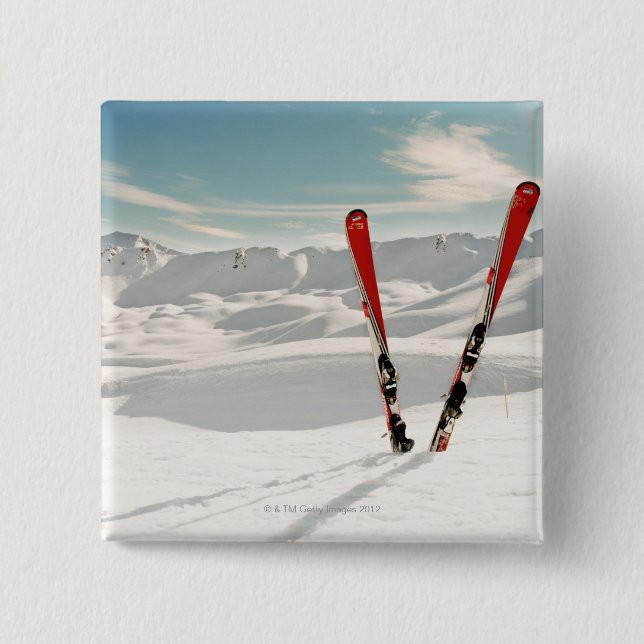 Red Skis Pinback Button (Front)
