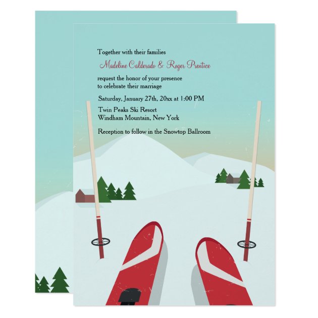 Red Skis Wedding Invitation