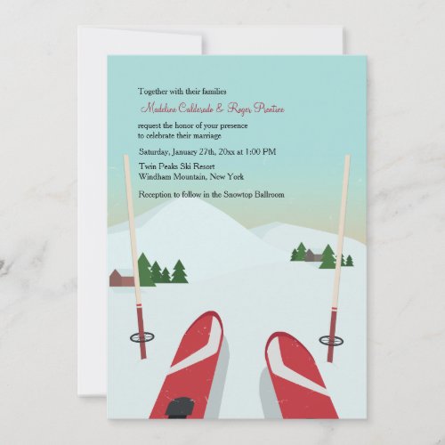 Red Skis Wedding Invitation