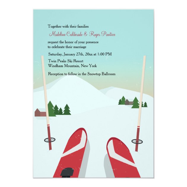 Red Skis Wedding Invitation