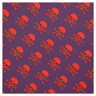 Red Skull and Crossbones Pattern Fabric