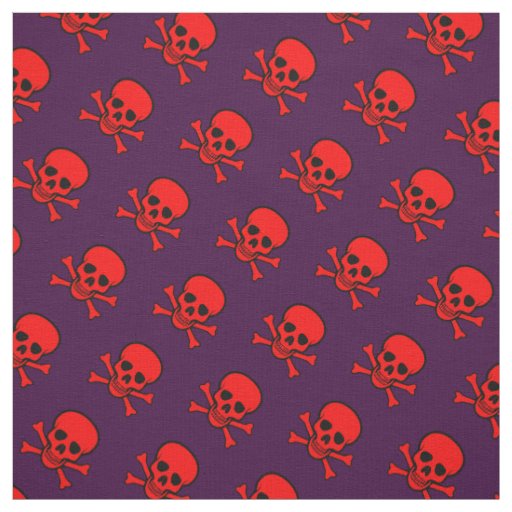Red Skull and Crossbones Pattern Fabric