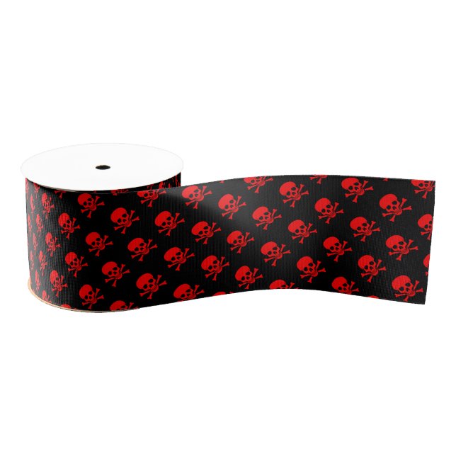 Red Skull and Crossbones Pattern Grosgrain Ribbon (Spool)