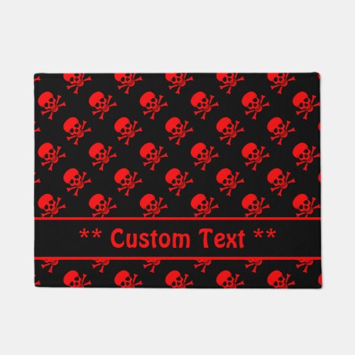 Red Skull and Crossbones Pattern w Custom Text Doormat