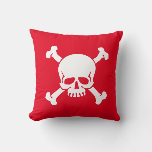 Red Skull and Crossbones Pirate Flag Throw Pillow