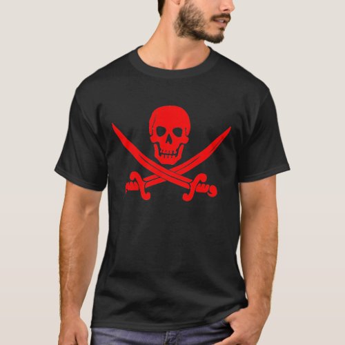 Red Skull and Crossed Swords Pirate Logo T_shirt