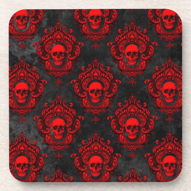 Red Skull and Gothic Black Beverage Coaster (Front)