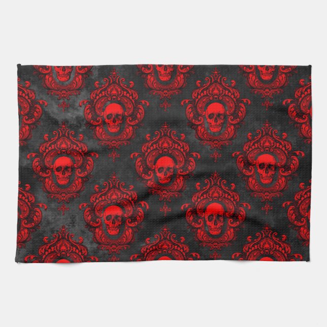 Red Skull and Gothic Black Kitchen Towel (Horizontal)