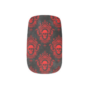 Red Skull and Gothic Black Minx Nail Art