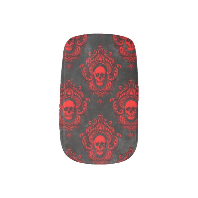 Red Skull and Gothic Black Minx Nail Art (Left Thumb)
