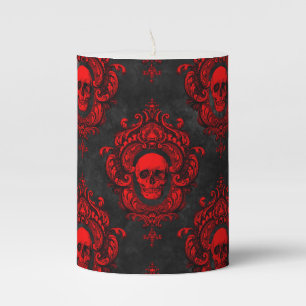 Red Skull and Gothic Black Pillar Candle
