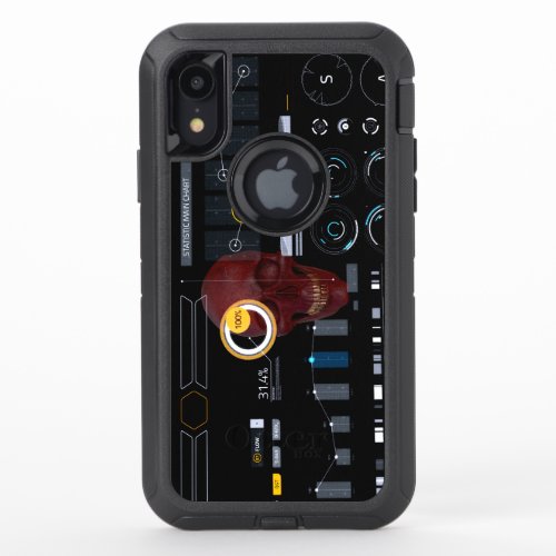 Red skull behind see_through computer screen OtterBox defender iPhone XR case