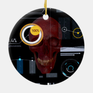 Red skull behind see-through screen hacker ceramic ornament