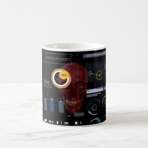Red skull behind see-through screen hacker coffee mug
