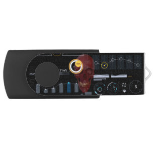 Red skull behind see-through screen hacker flash drive