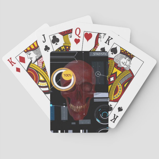Red skull behind see-through screen hacker poker cards (Back)