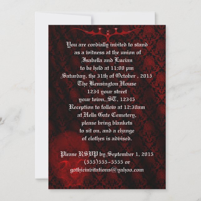 Red Skull Damask Goth Wedding Invitation (Front)