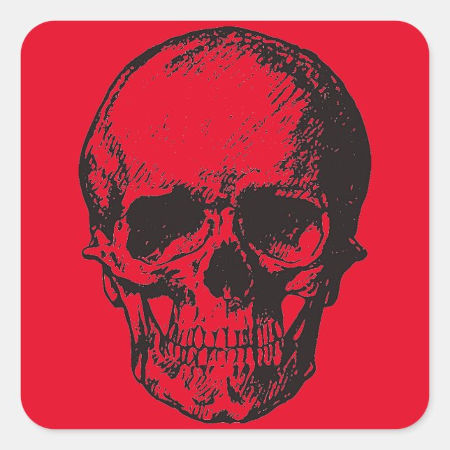 Red Skull Fantasy Art Rock Punk Heavy Metal Square Sticker (Front)