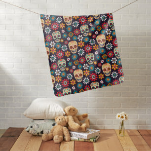 Red skull floral pattern baby blanket
