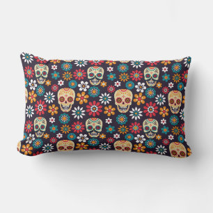 Red skull floral pattern lumbar pillow