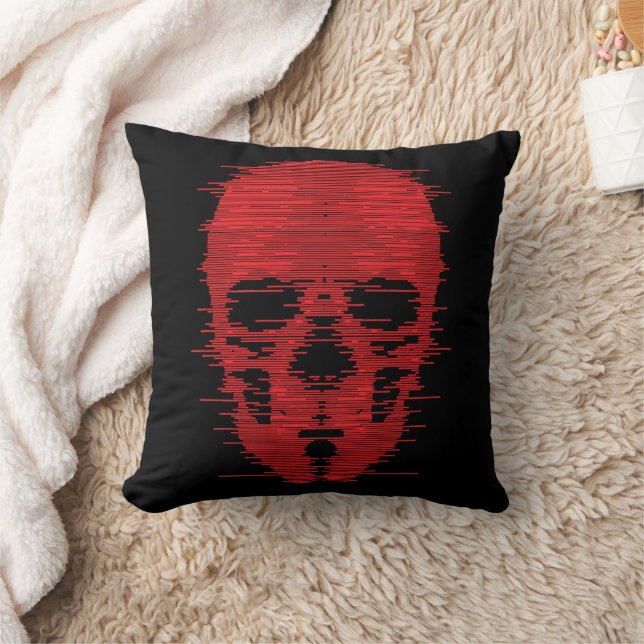 Red Skull Glitch Art Throw Pillow (Blanket)