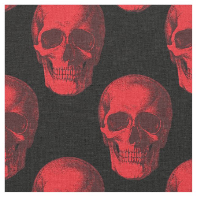 Red Skull Gothic Halloween Creepy Fabric (Close Up)