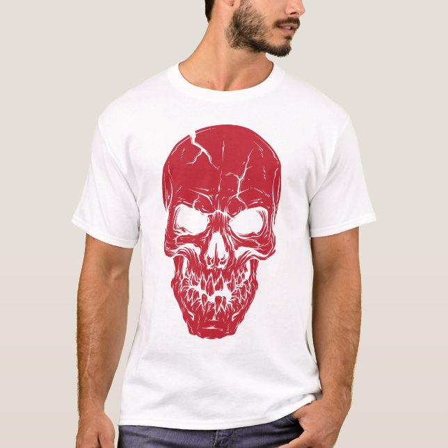 Red Skull Horror Design, Creepy Gothic Artwork for T-Shirt (Front)