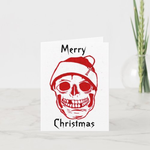 Red Skull In Santa Hat Holiday Card
