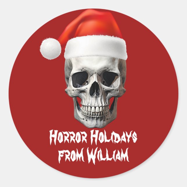 Red Skull Santa Hat Horror Christmas Party Classic Round Sticker (Front)