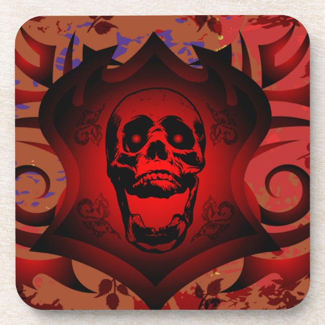 Red Skull Shield Beverage Coaster (Front)