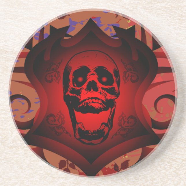 Red Skull Shield Drink Coaster (Front)