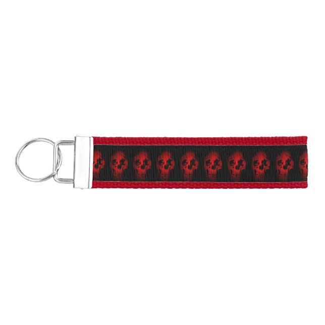 Red Skull Skeleton Fantasy Art Heavy Metal Wrist Keychain (Keys on Left)