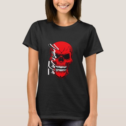 Red Skull Skeleton Halloween Black T_shirt